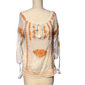 Calypso Christiane Celle Embroidered White Blouse Sz S